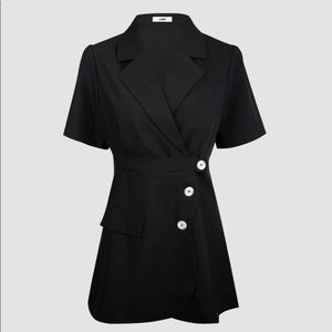 Black Button Detail Short Sleeve Blazer Dress